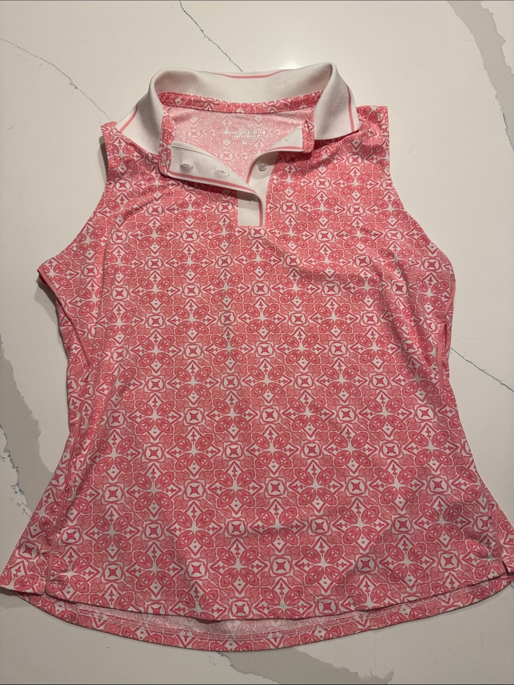 Vineyard Vines Golf Polo- Pink Geometric Sleeveless Polo Tank